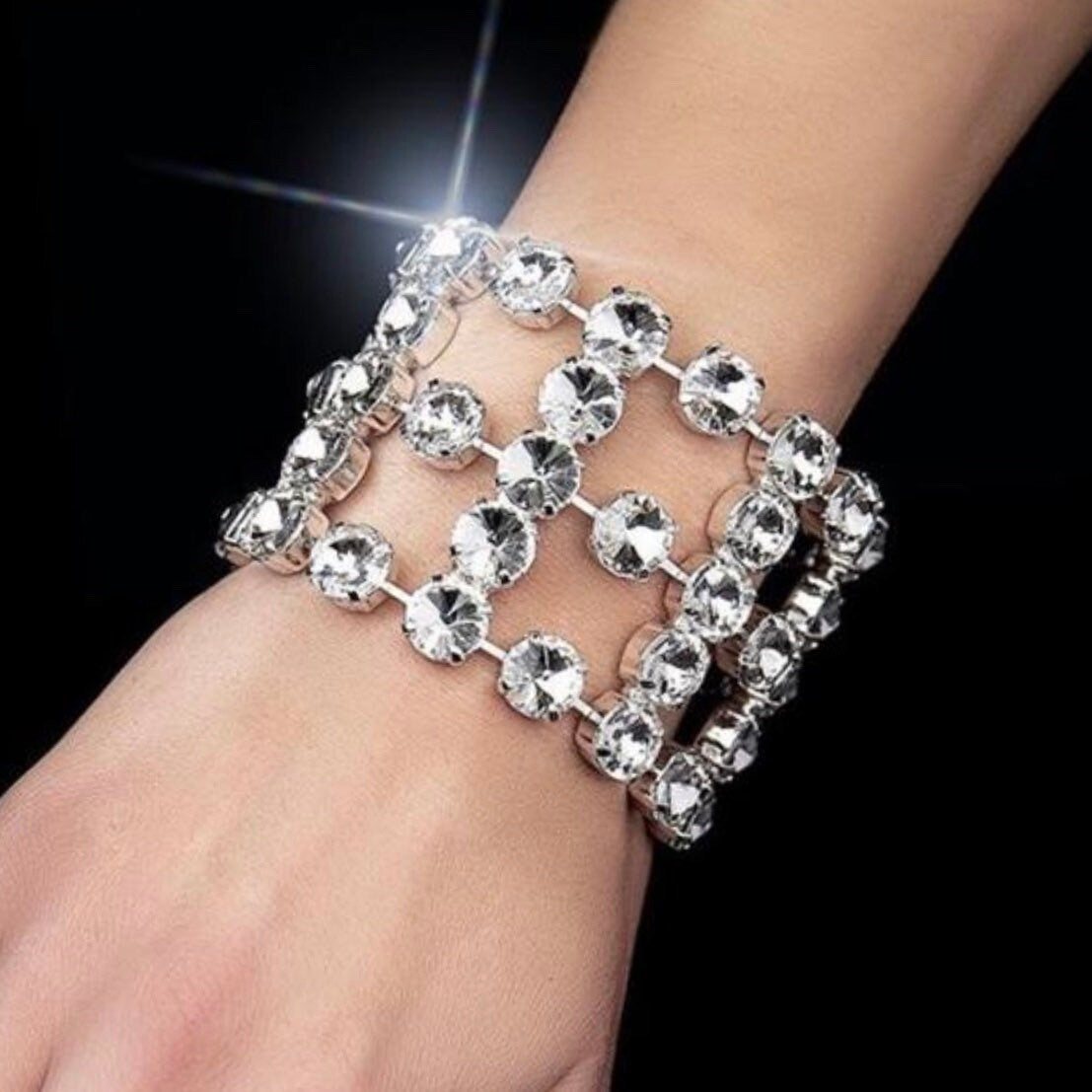 Statement Crystal Bracelet | Strass Crystal Bracelet | Wedding Bracelet | Hook & Chain Adjustable