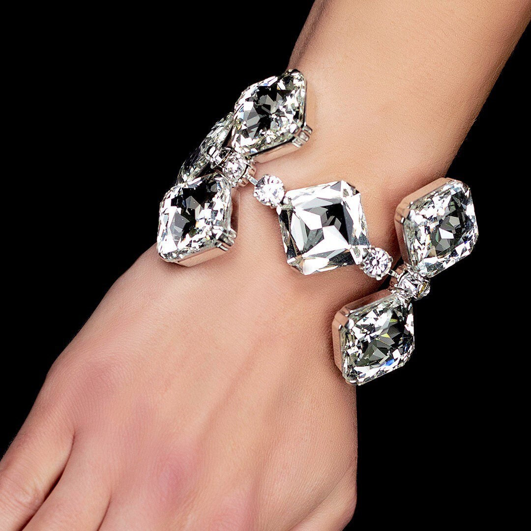 Dramatic Statement Crystal Bracelet | Strass Crystal Bracelet | Wedding Bracelet | Hook & Chain Adjustable