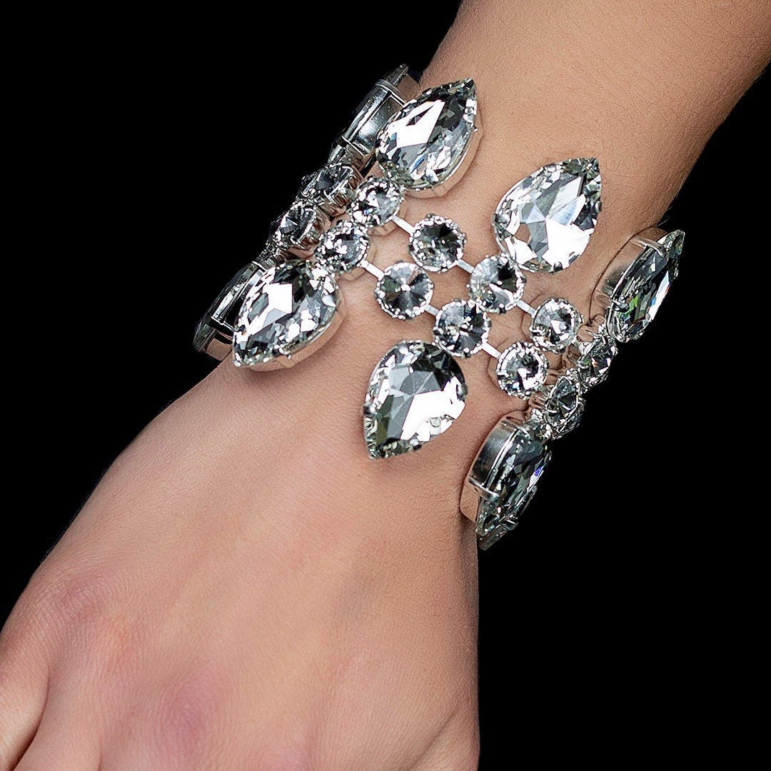Bold Statement Crystal Bracelet | Strass Crystal Bracelet | Wedding Bracelet | Hook & Chain Adjustable