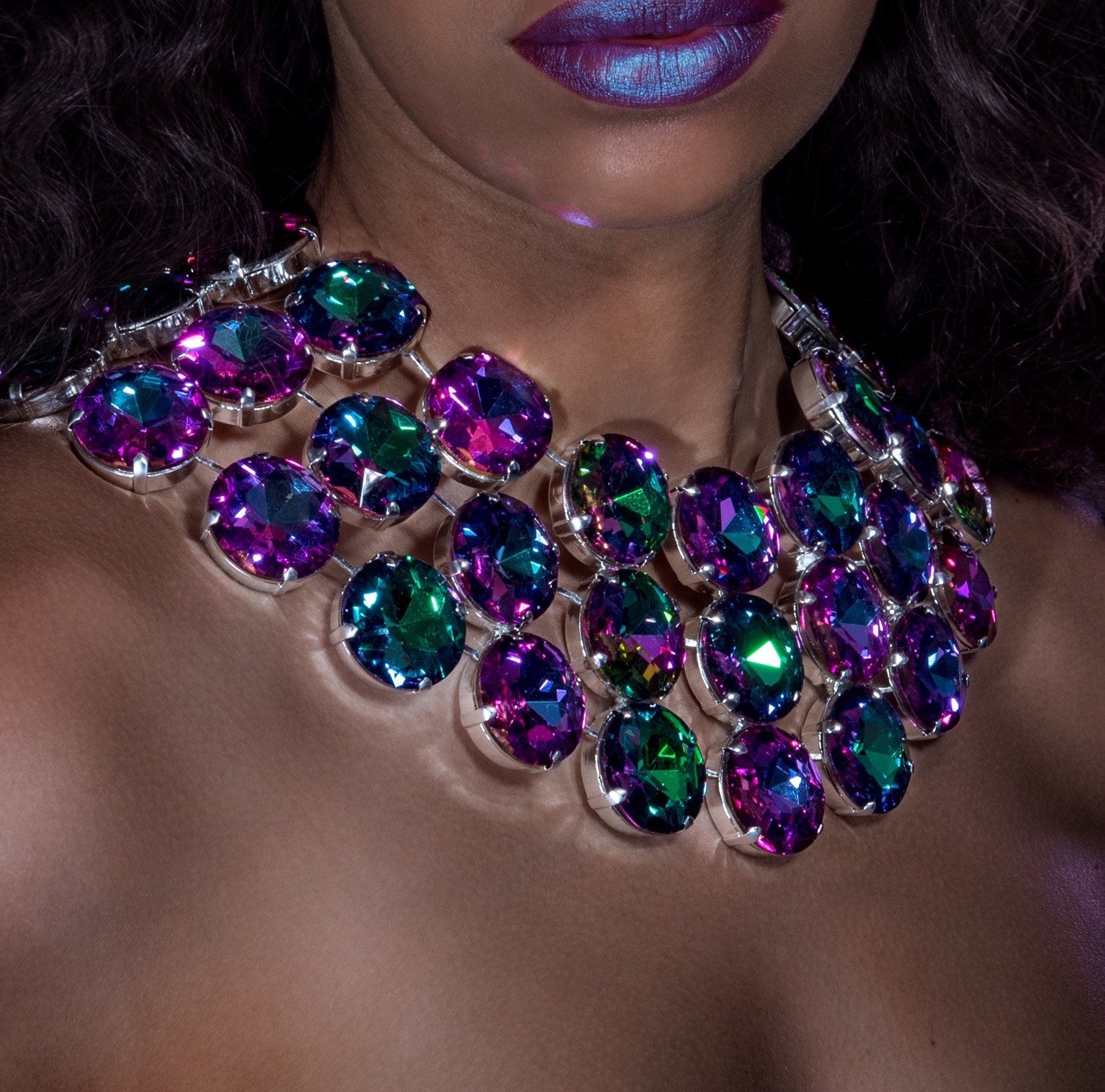 Mystique Purple Crystal Collar Necklace With Austrian Crystal