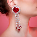 Ruby Red Waterfall Droplet Earrings With Austrian Crystal