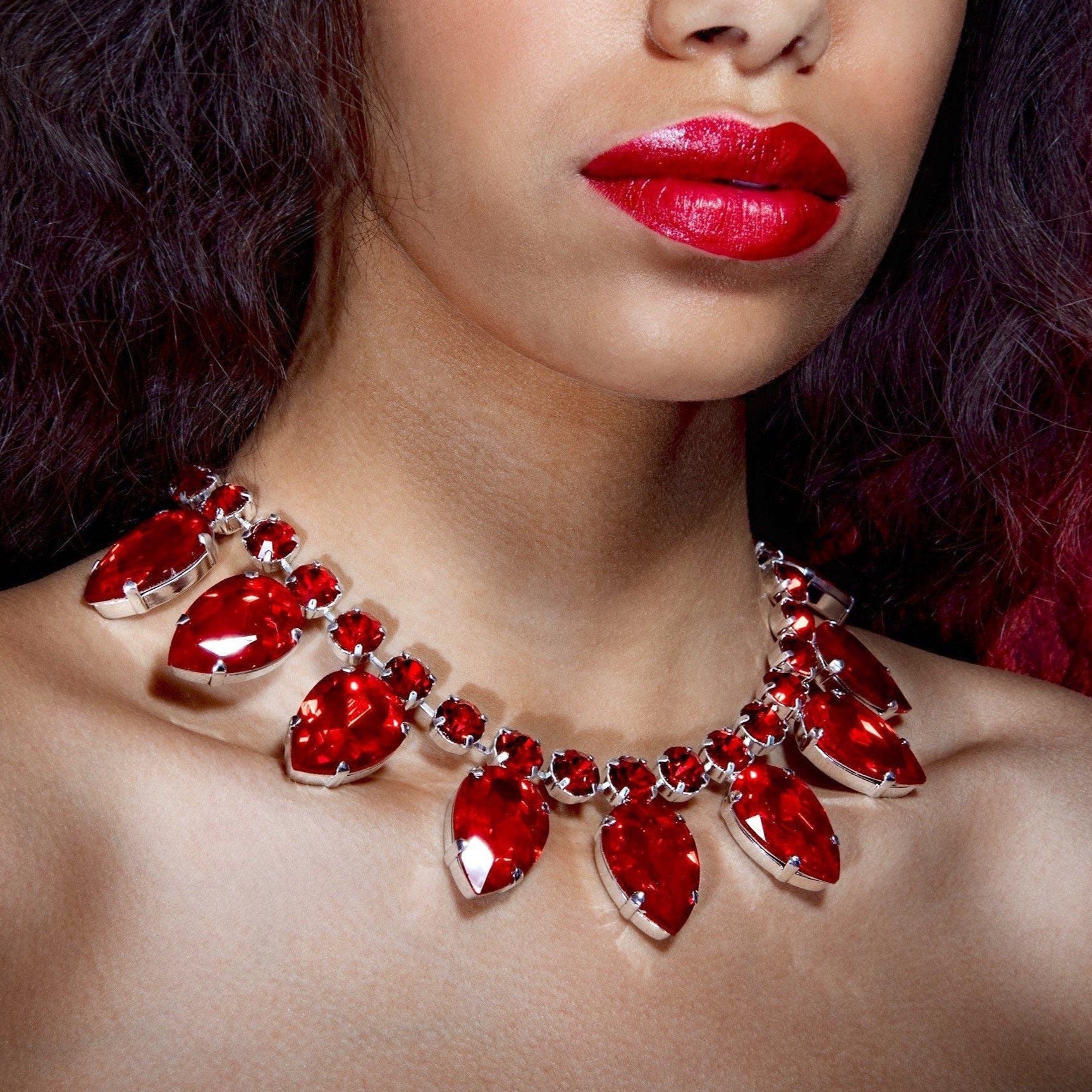 Ruby Red Austrian Crystal Teardrop Necklace