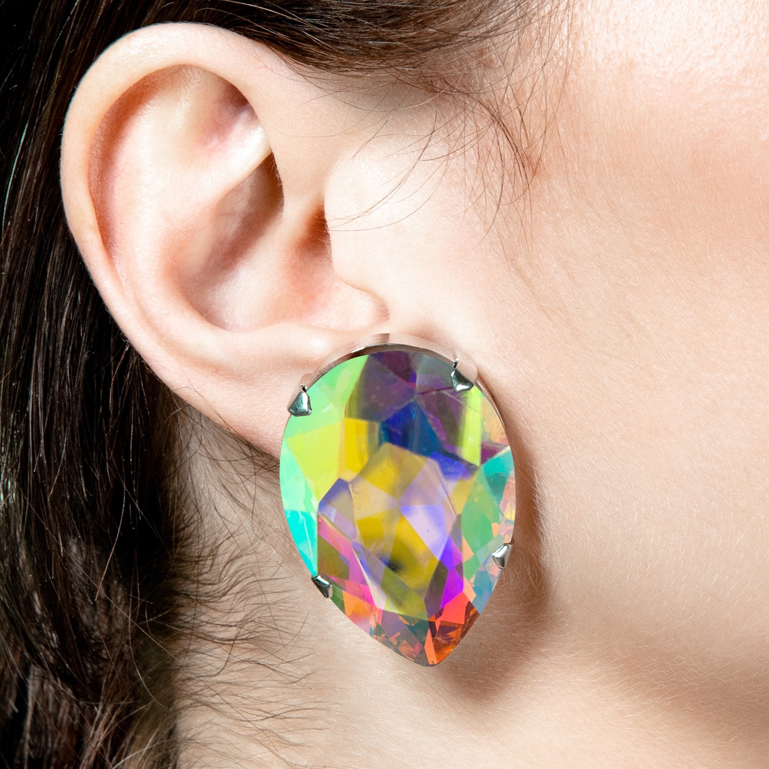 Large Rainbow Teardrop Earrings