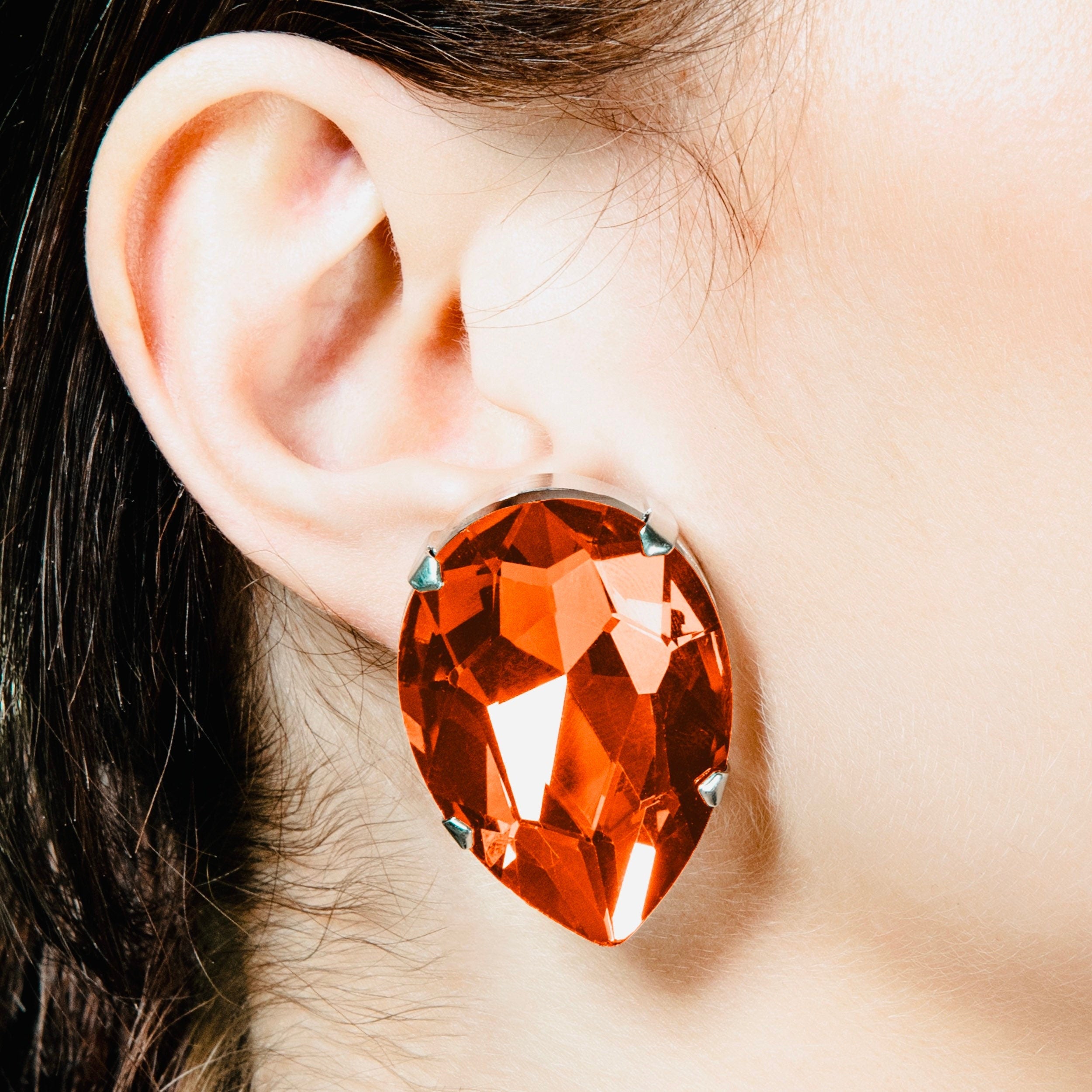 Halloween Orange Crystal Teardrop Earrings