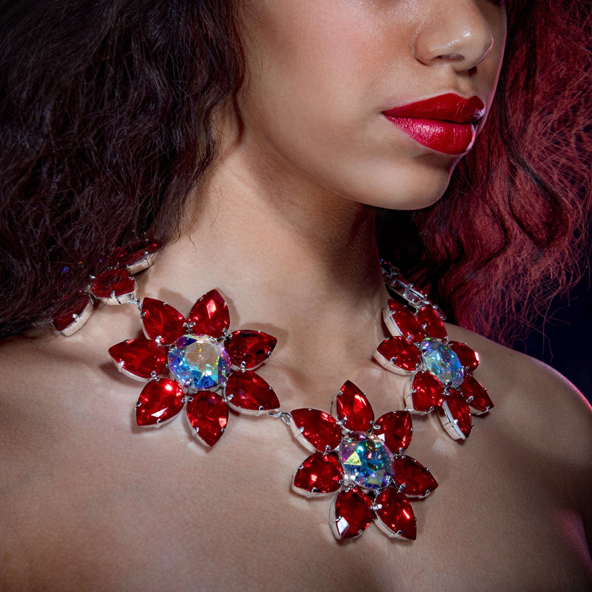 Red & Aurora Flower Necklace