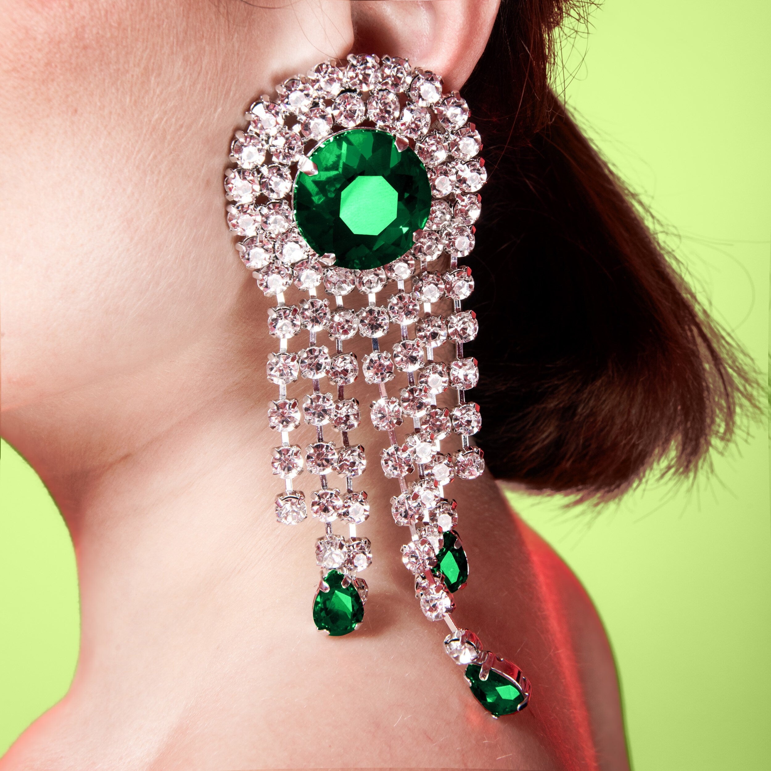 Emerald Vintage Style 1920s Dropper Earrings With Austrian Crystal