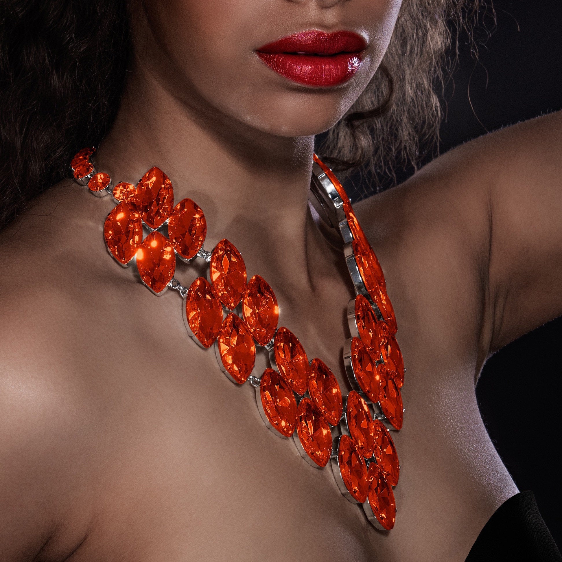 Oversized Fireopal Orange Plunging V Necklace