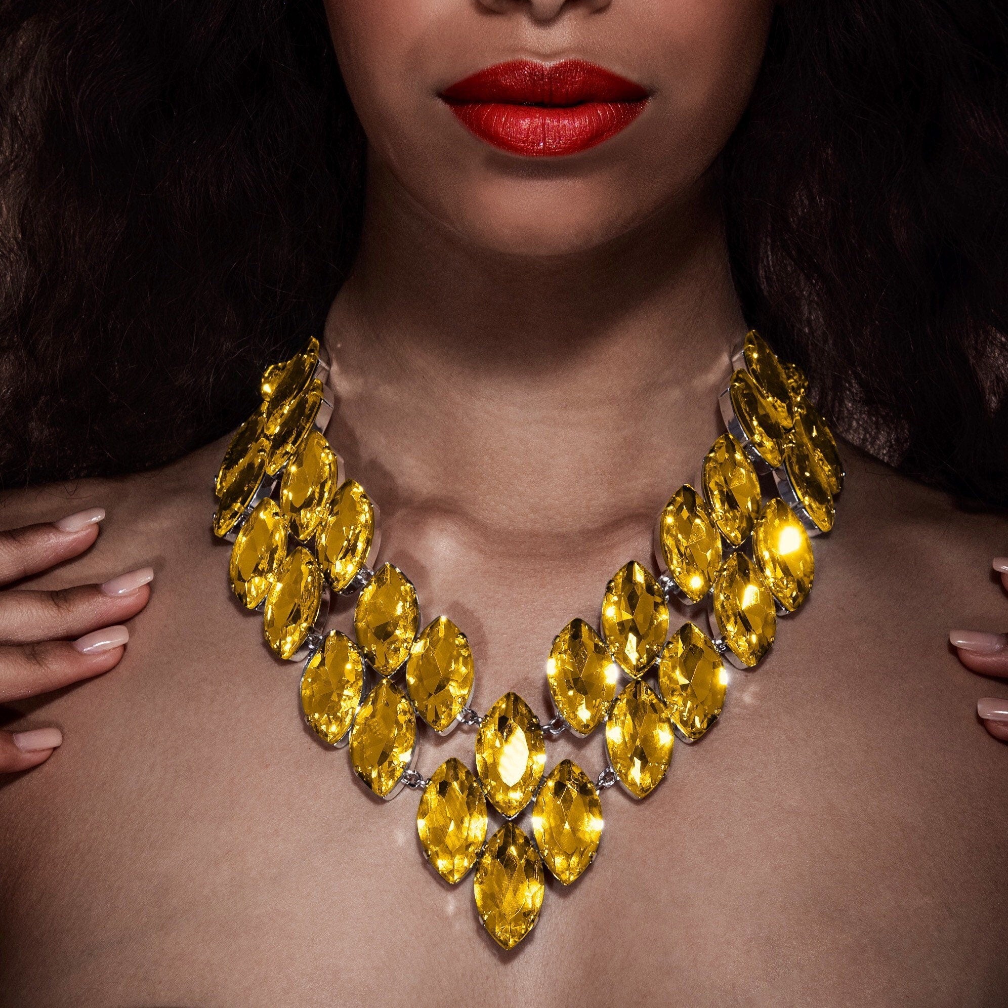 Golden Yellow Oversized Dramatic Crystal Necklace