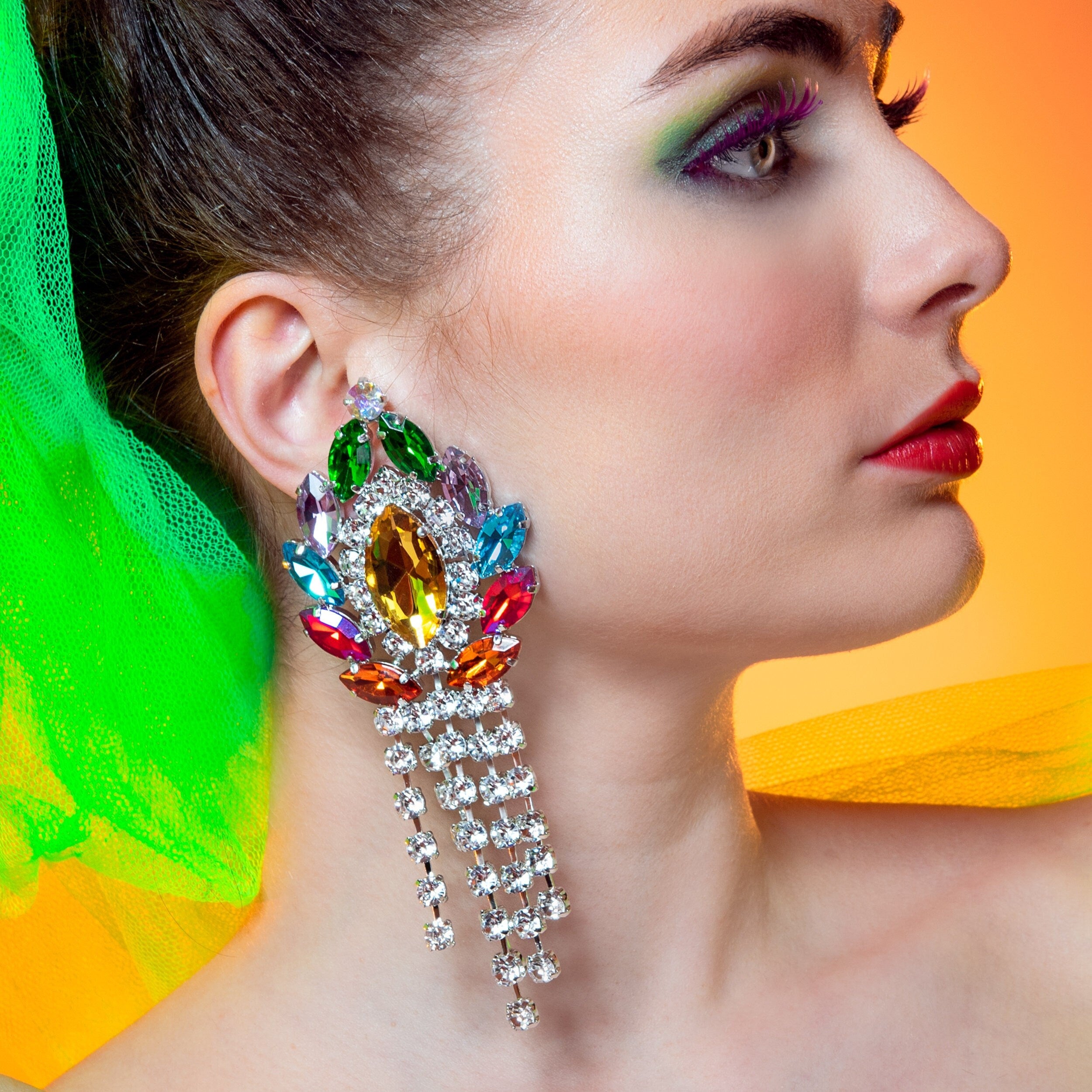 Mardi Gras Multicolour Statement Earrings in Austrian Crystal