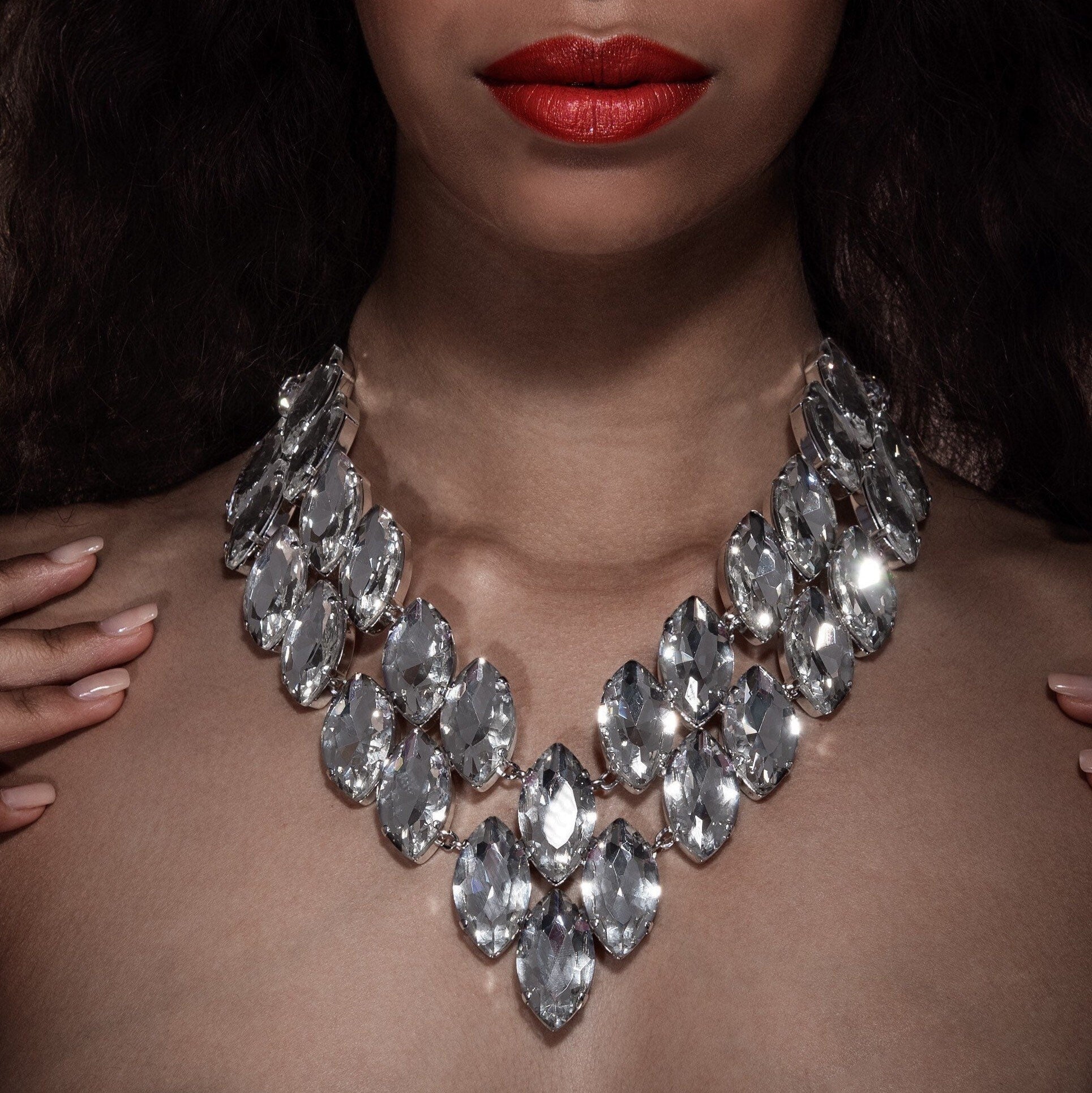 Exaggerated Crystal Vee Necklace