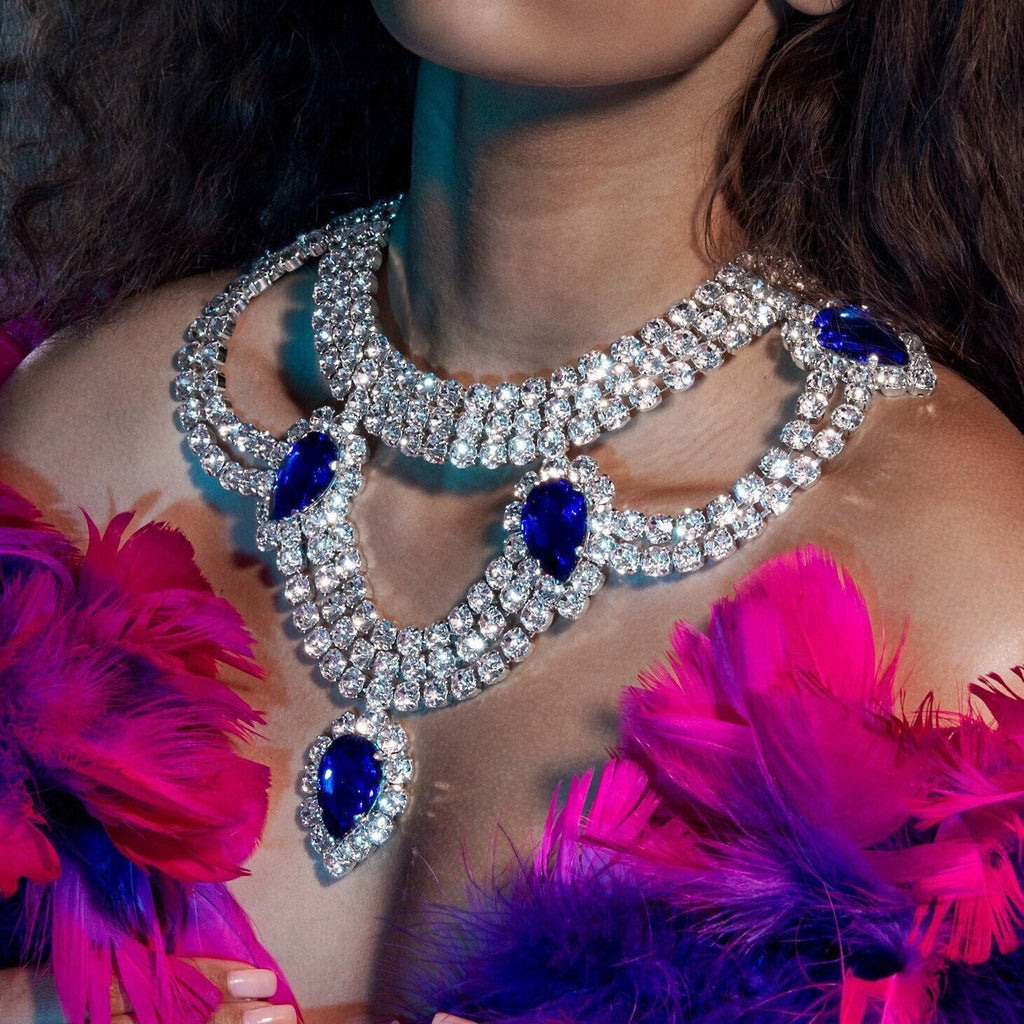 Wanderlust sapphire Austrian crystal necklace