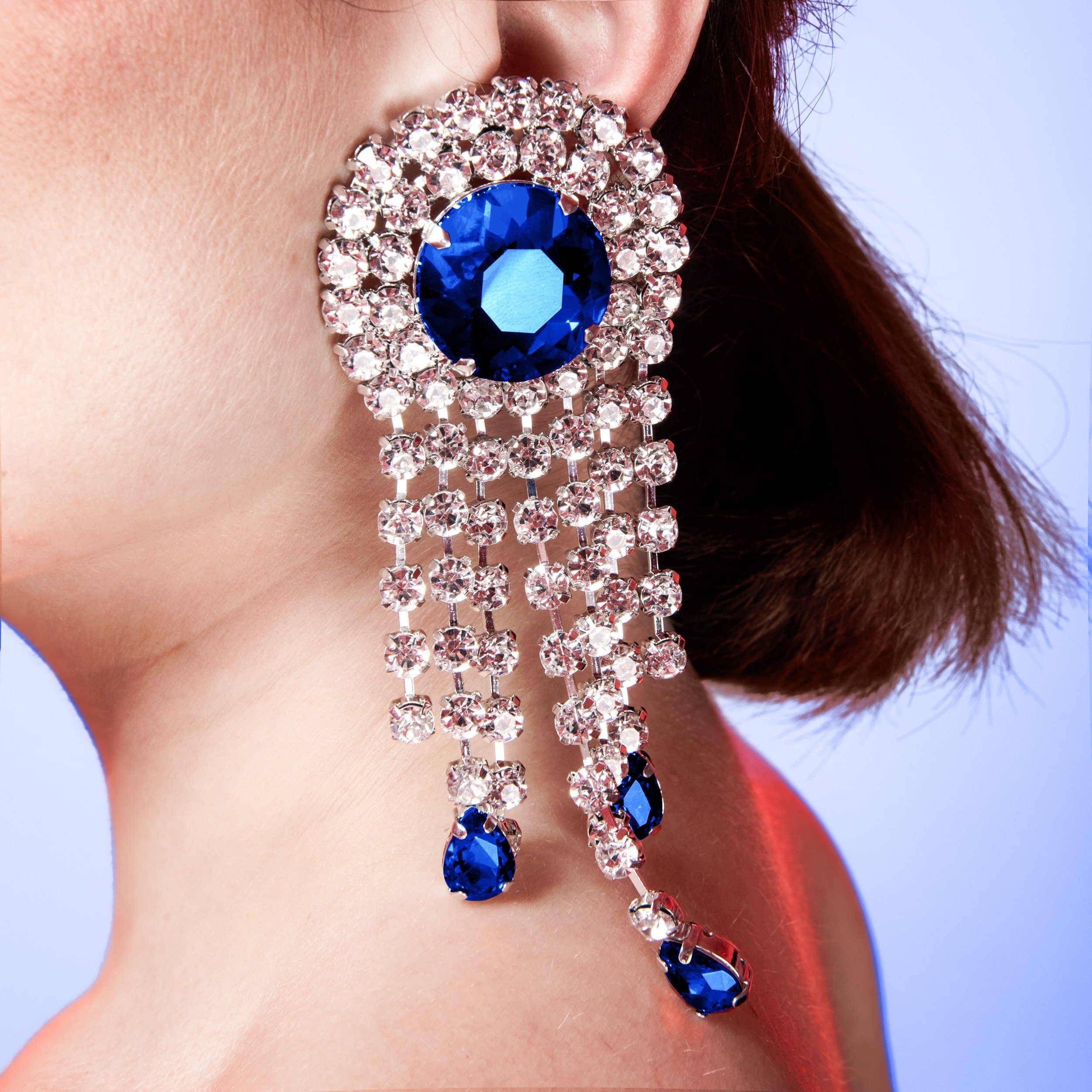 Sapphire Blue Charleston Vintage 1920s Earrings With Austrian Crystal