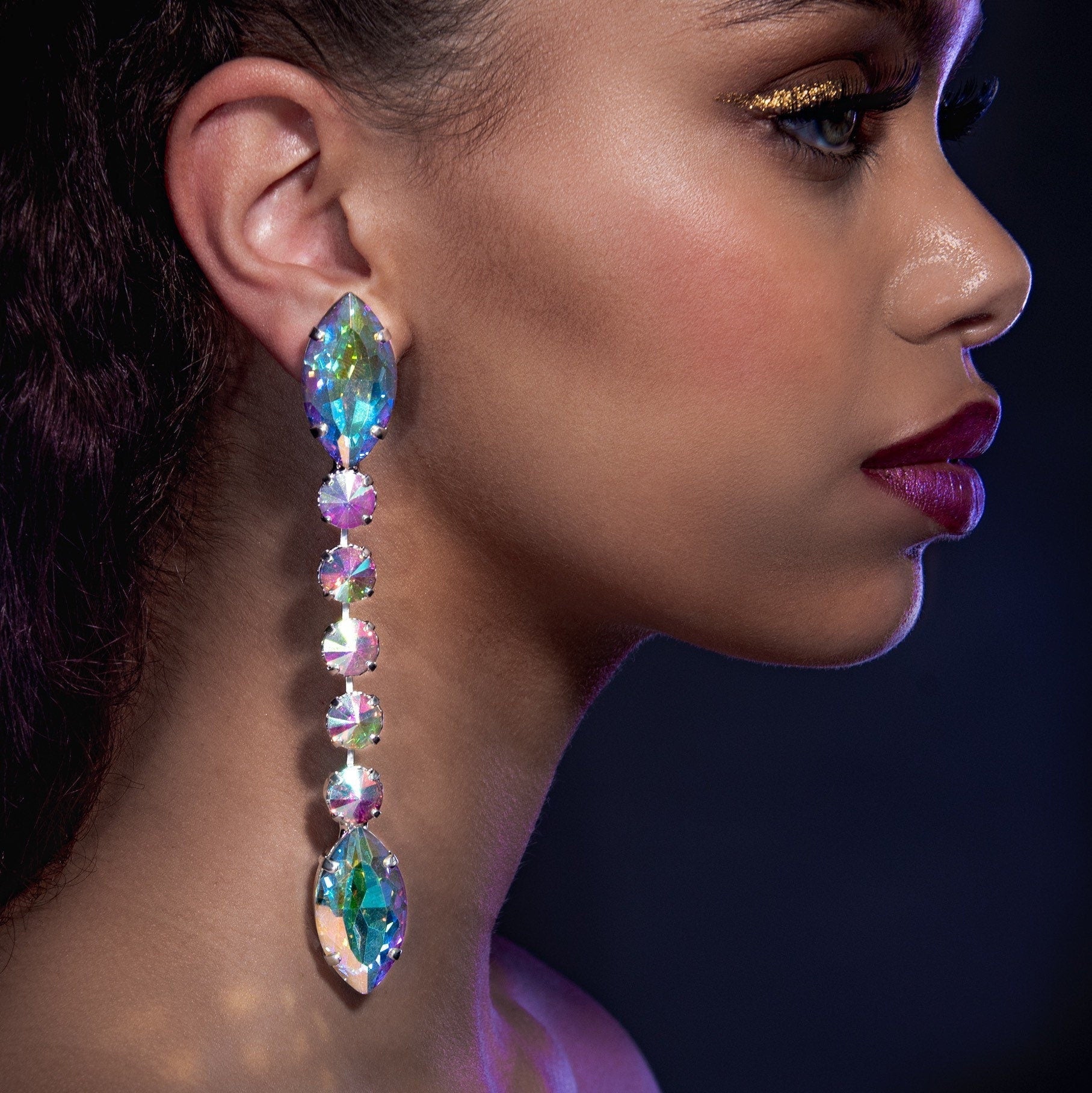 Serpent Statement Earrings With Aurora Borealis Austrian Crystal