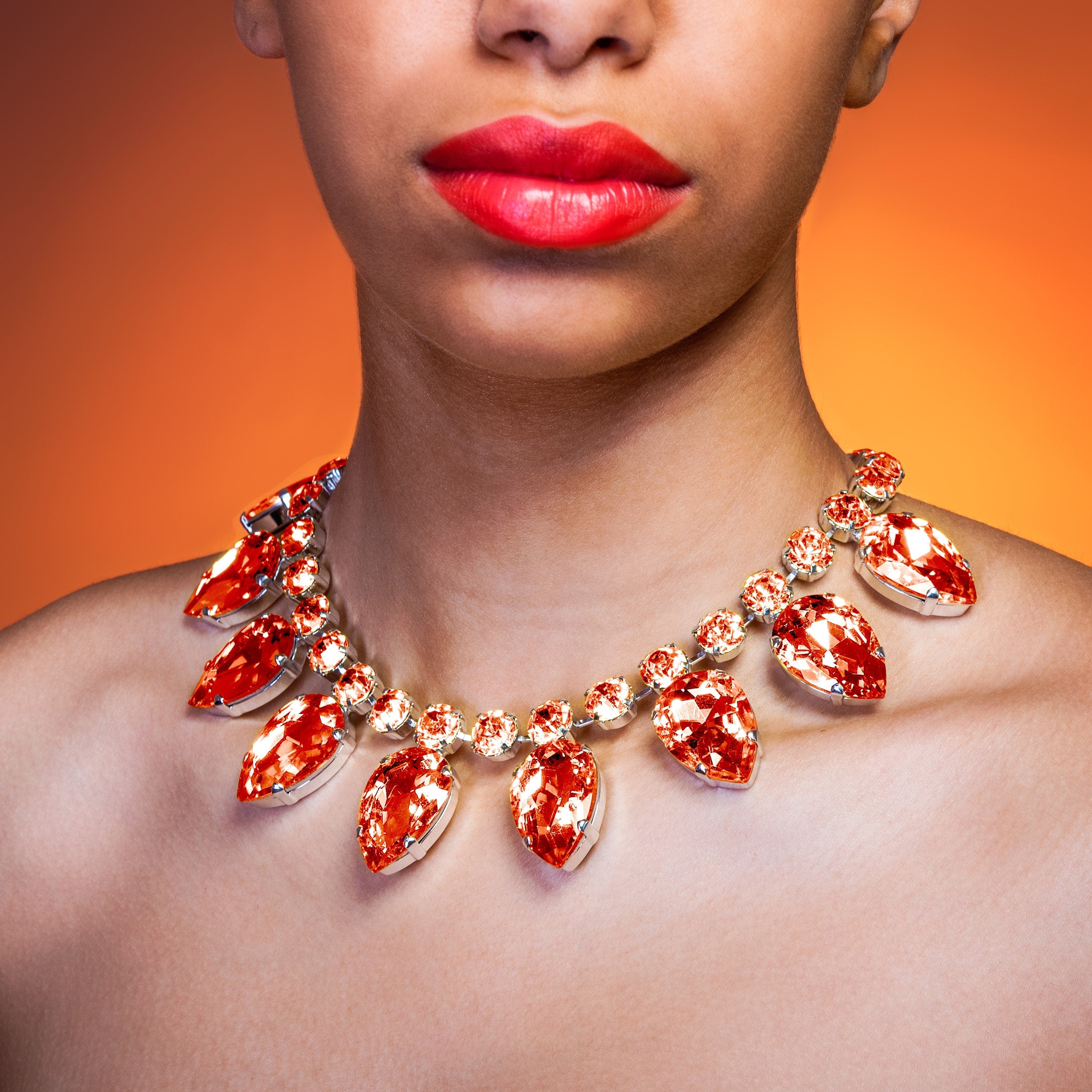 Fireopal Orange Austrian Crystal Teardrop Necklace