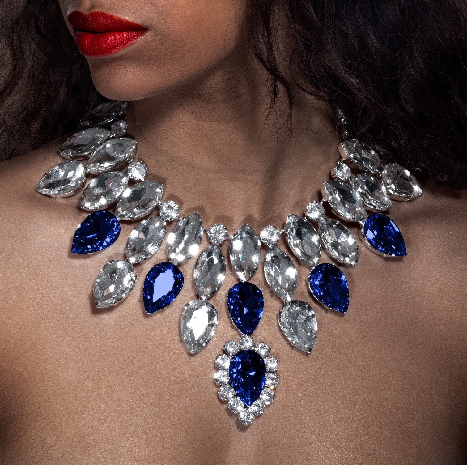 Oversize Sapphire Blue Austrian Crystal Necklace