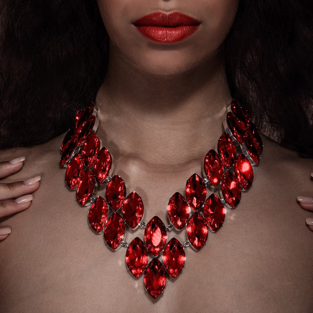 Ruby red faux diamond Austrian crystal necklace