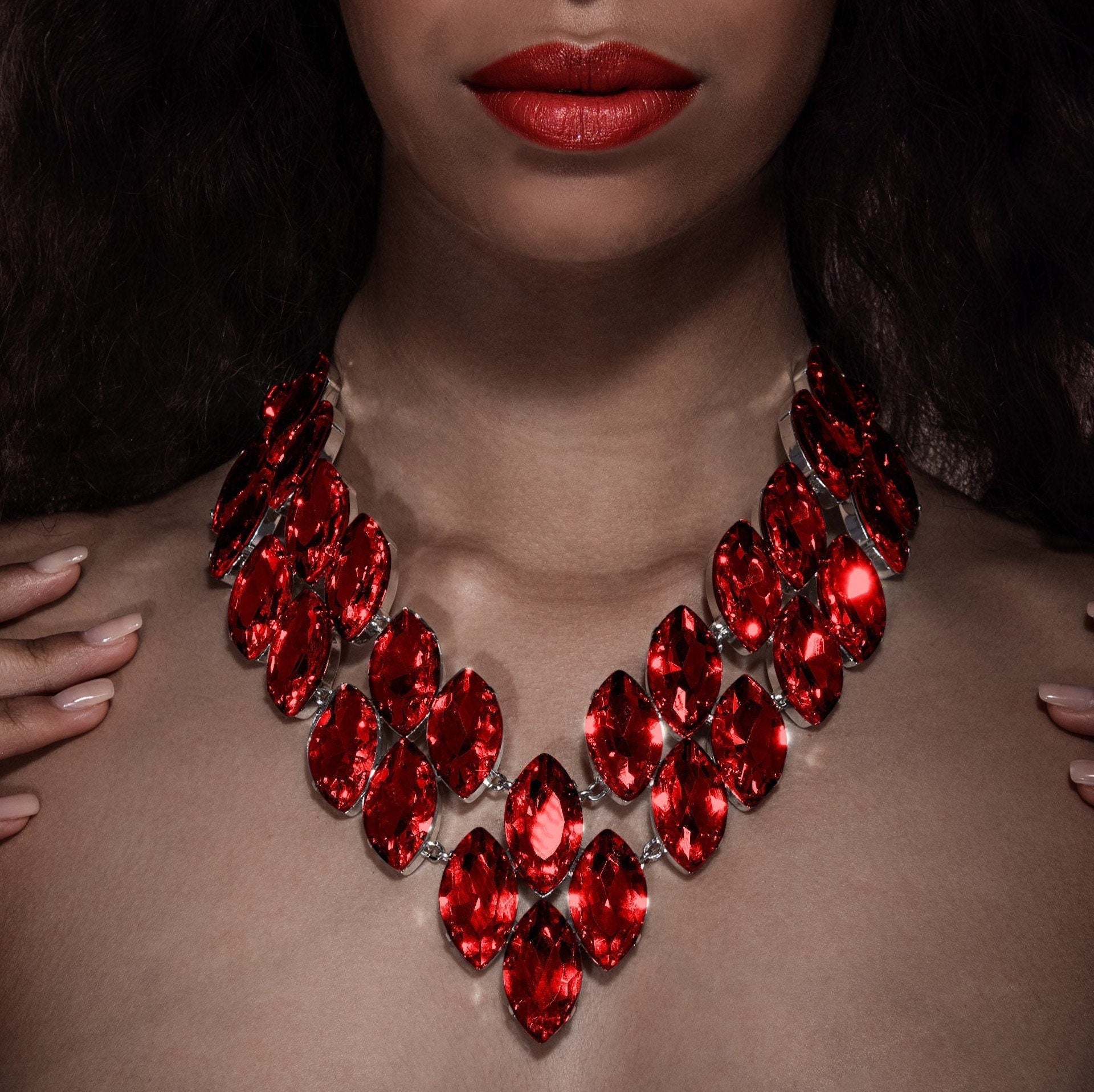 Ruby Red Faux Diamond Crystal Necklace