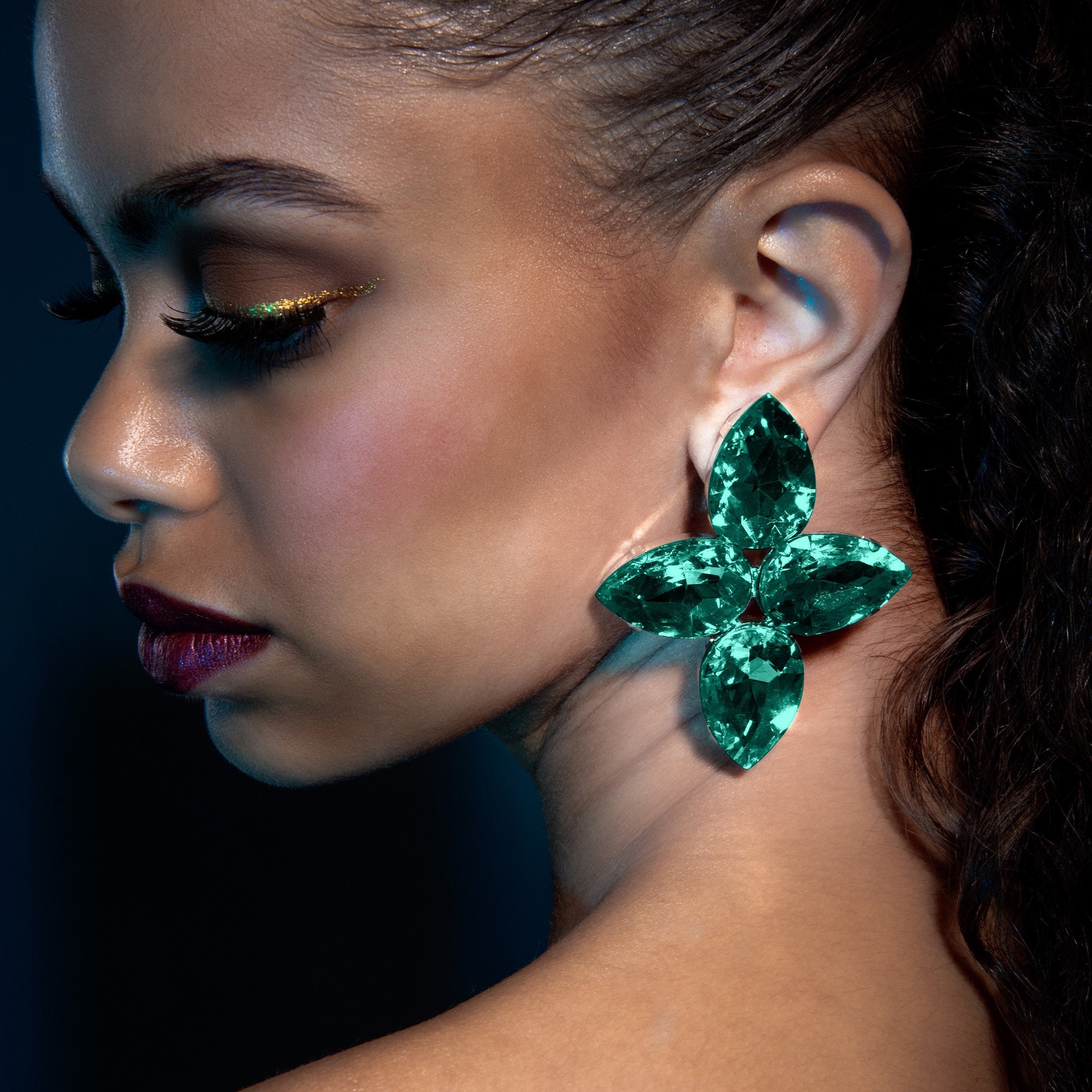 Large Emerald Green Earrings | Button Style Large Earrings Available in Clip On or a Pierced | Dramatically Bold Statement Jewellery