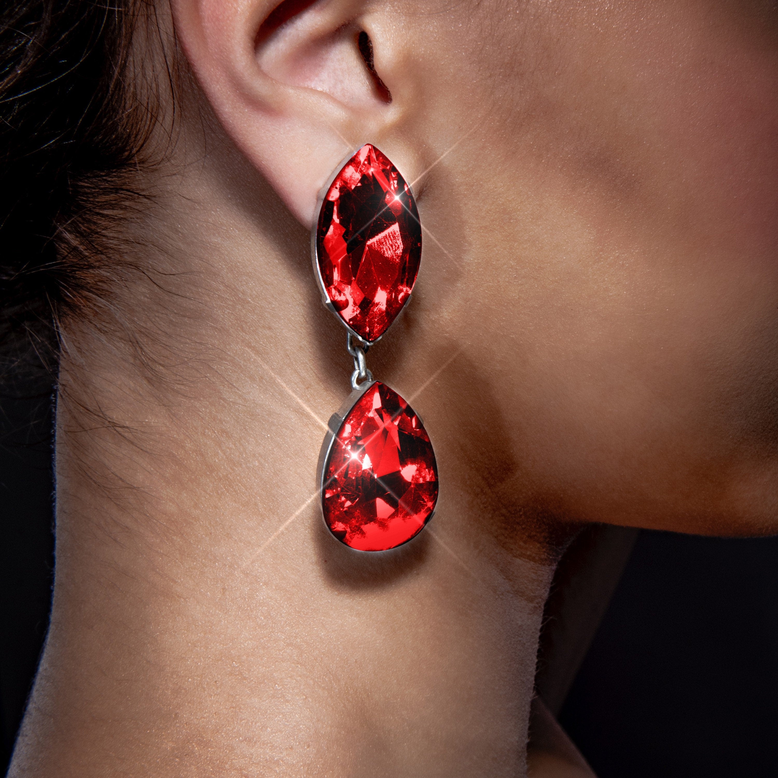 Ruby Red Tear Crystal Earrings | Red Crystal Dress Jewellery Earring | Siam Red Shimmering Earrings