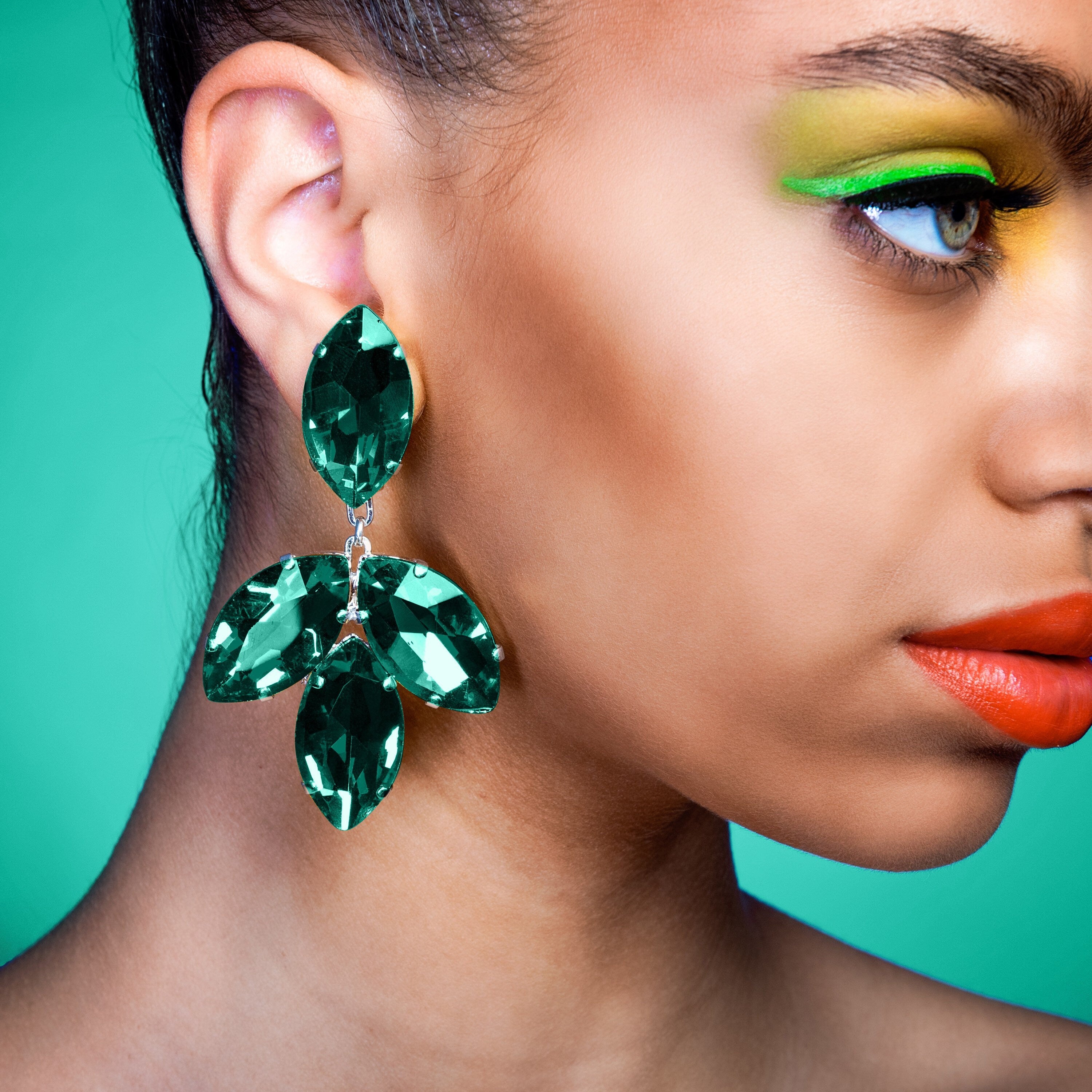 Faux Diamond Emerald Green Earrings | Oversized Crystal Earrings | Green Costume Occasion Earrings |Clip On or Pierced Available