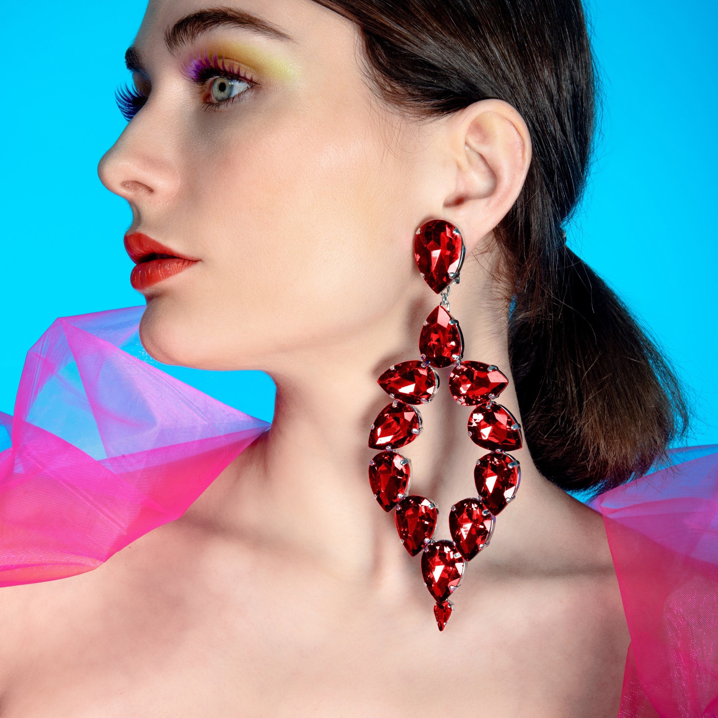 Siam Red Dress Earrings | Choose Clip On Also Available | Crystal Costume Jewellery | Ruby Red Dress Earrings