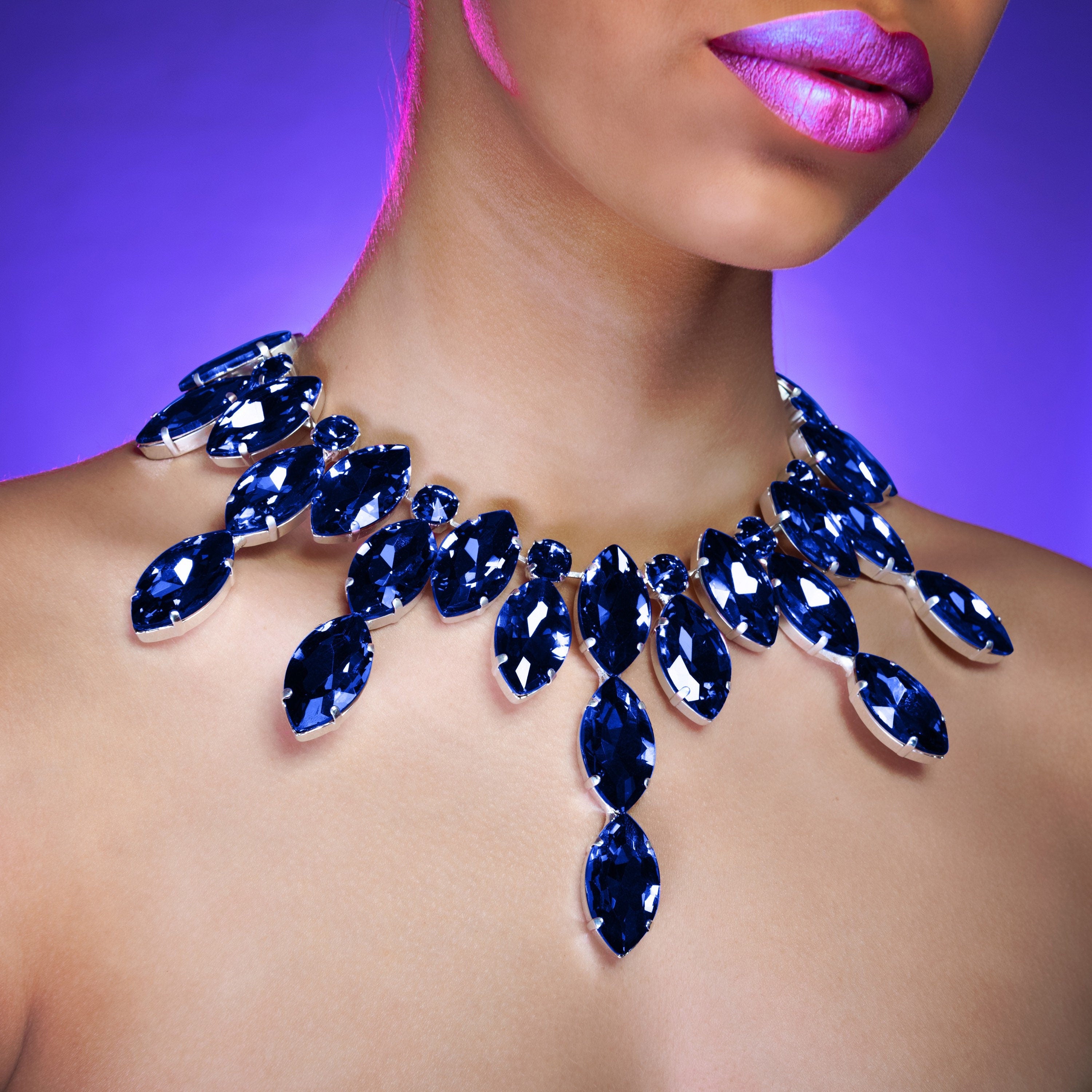 Sapphire Blue Austrian Crystal  Icicle Droplet Necklace