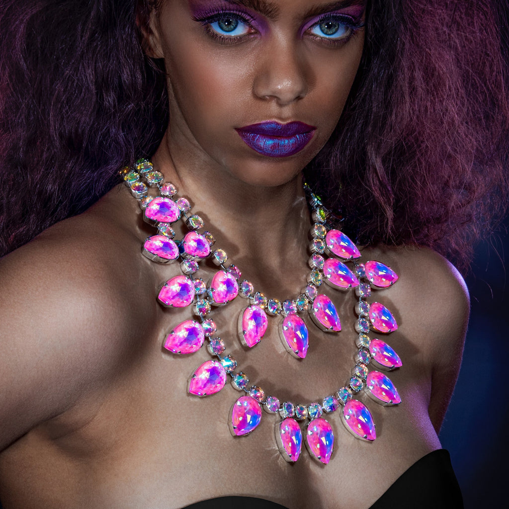 Vibrant baby pink Austrian crystal necklace