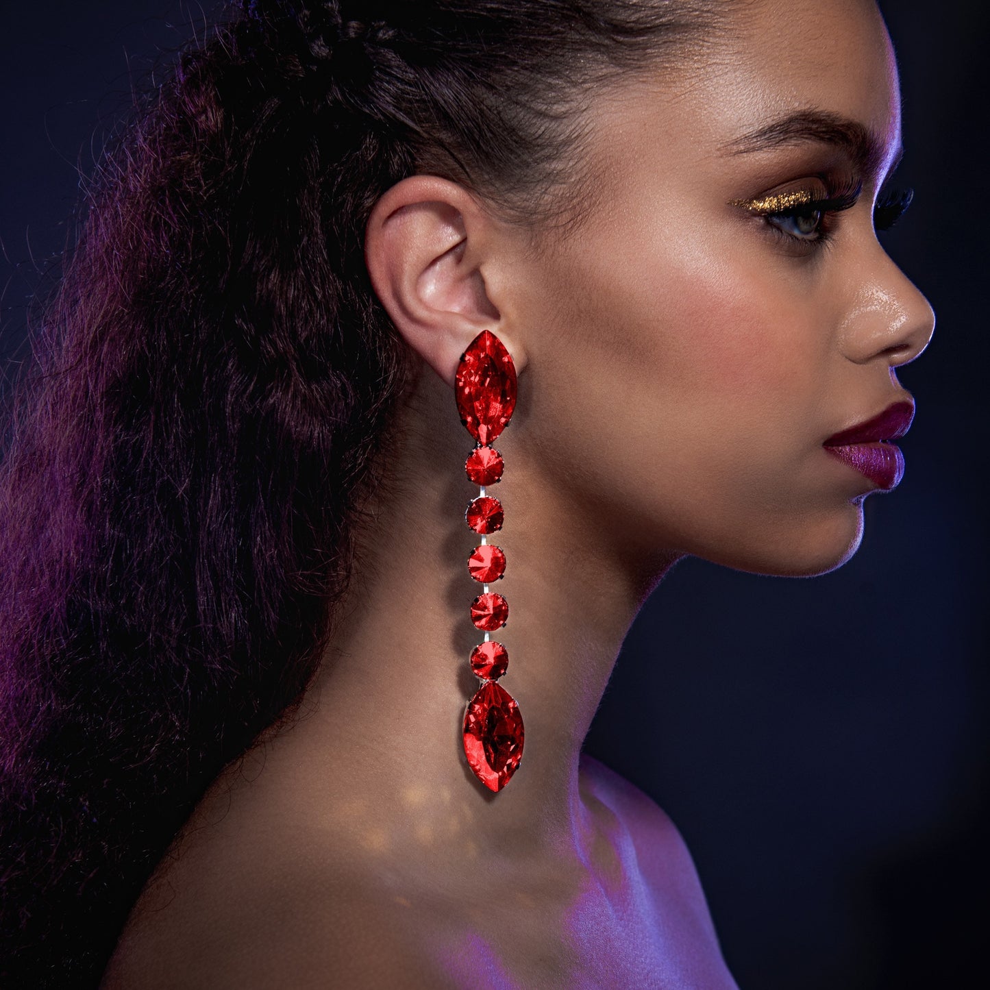 Long Red Serpent Earrings | Oversized Crystal Red Earrings | Long Dropper Earrings | Clip On or Pierced Available | Faux Diamond Earring