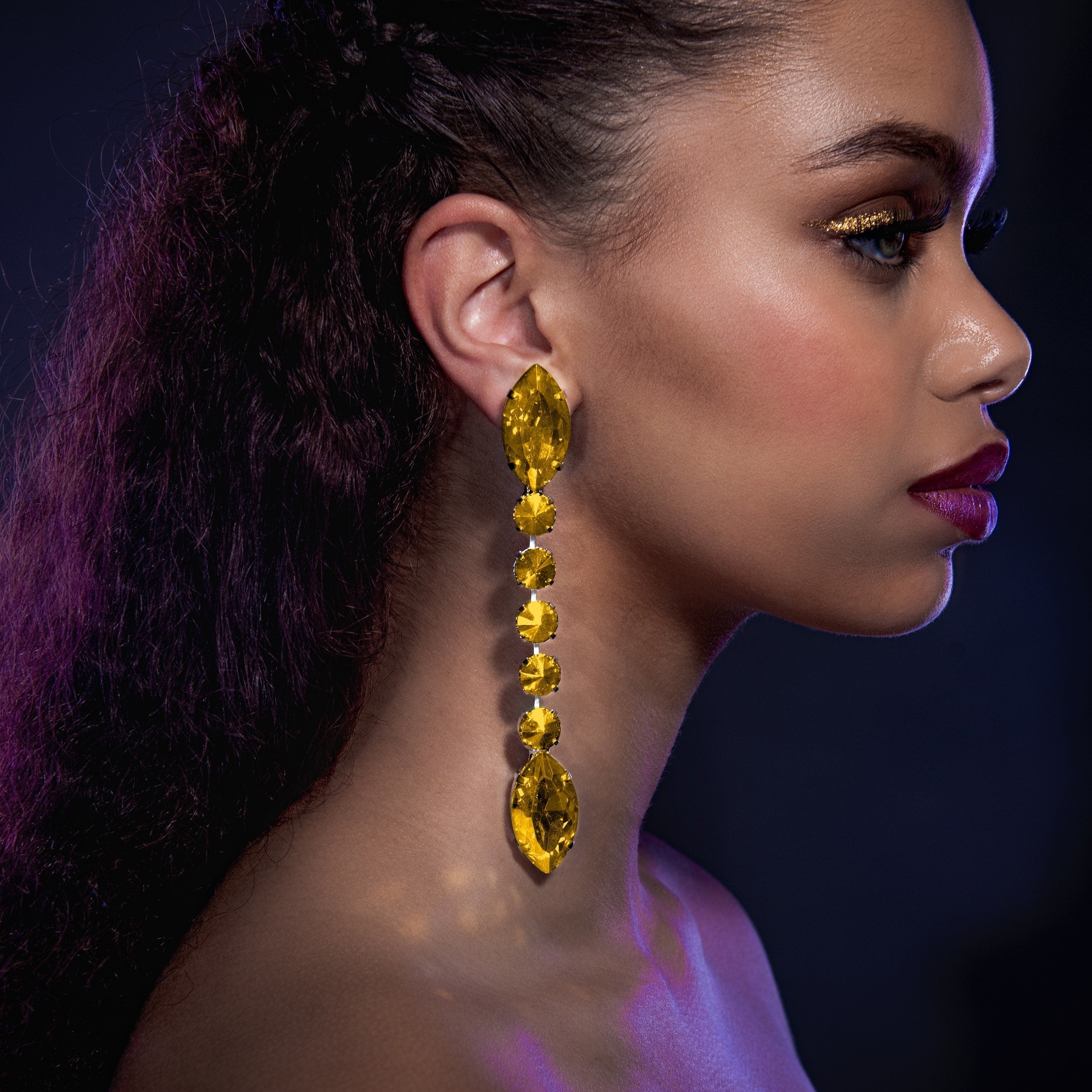 Long Yellow Serpent Earrings | Oversized Crystal Earrings | Long Dropper Earrings | Clip On or Piercer Available | Faux Diamond Earring