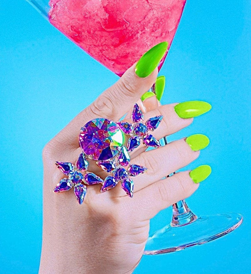 Oversized Aurora Star & Solitaire Crystal Ring