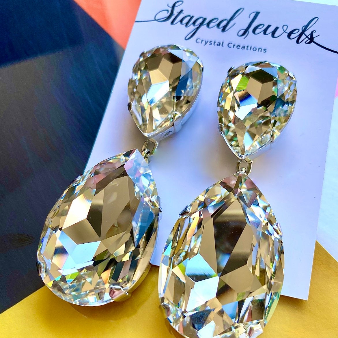 Oversized Teardrop Colourless Earrings With Austrian Crystal