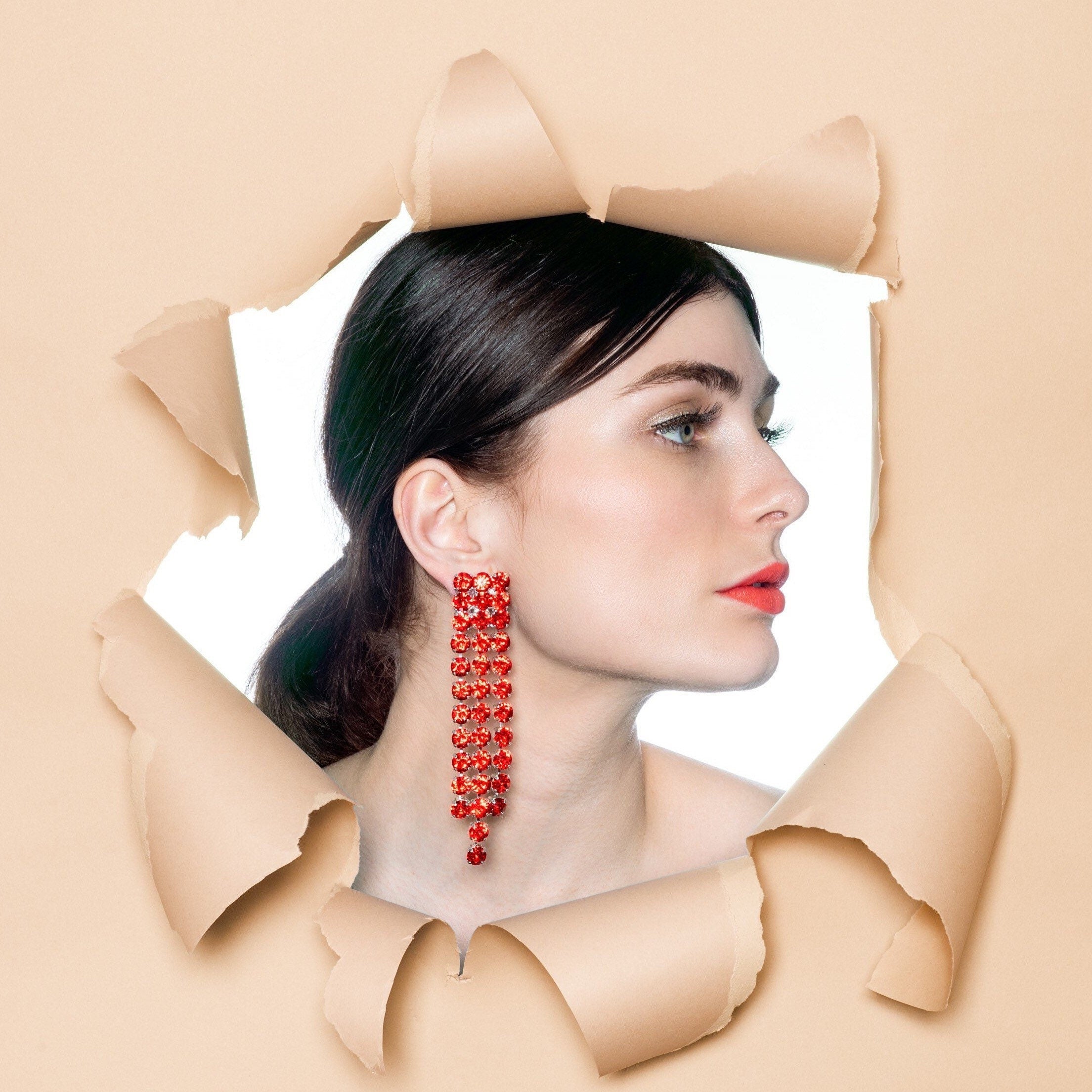 Fireopal Orange Crystal Waterfall Earrings
