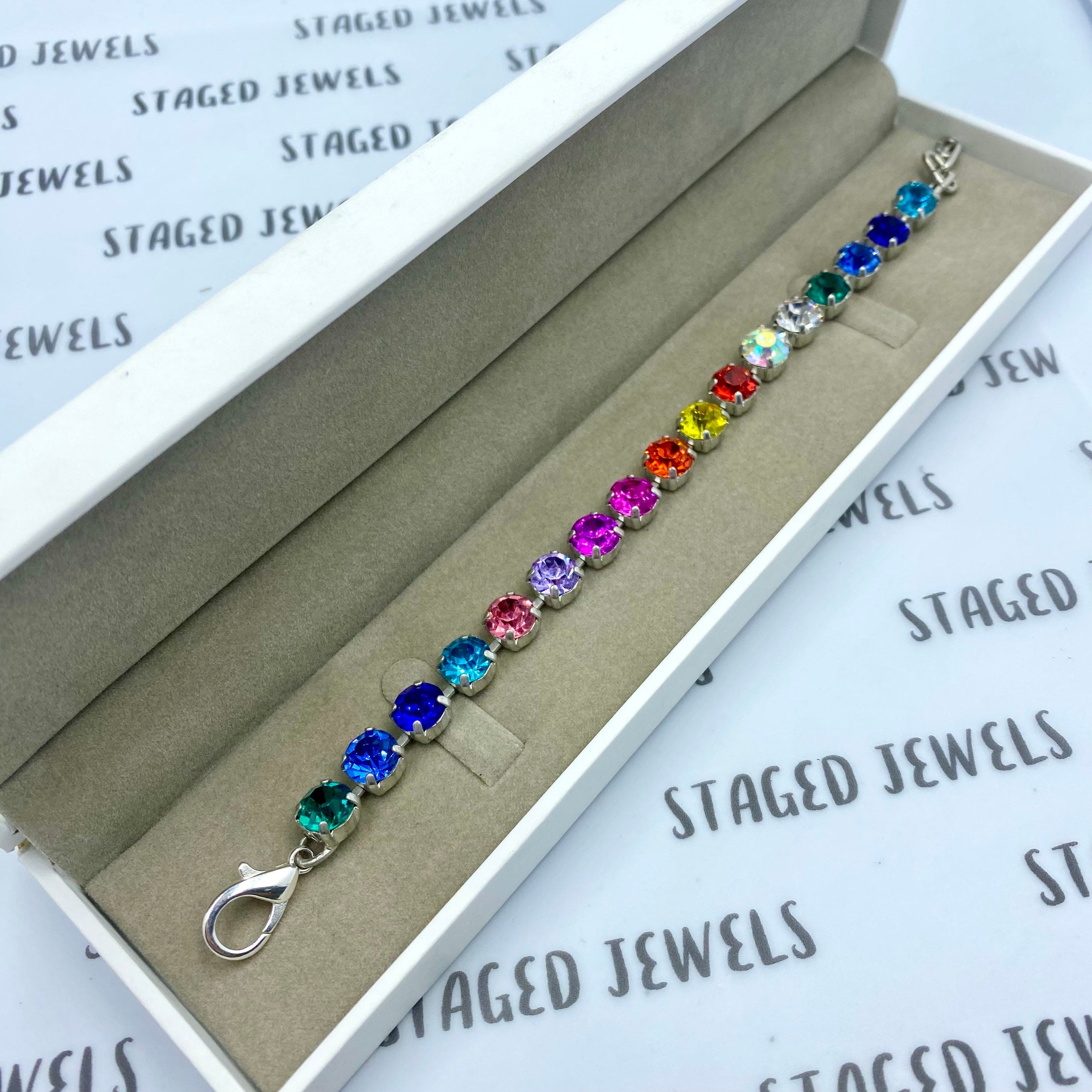 Rainbow Crystal Tennis Bracelet With Austrian Multcolour Stones