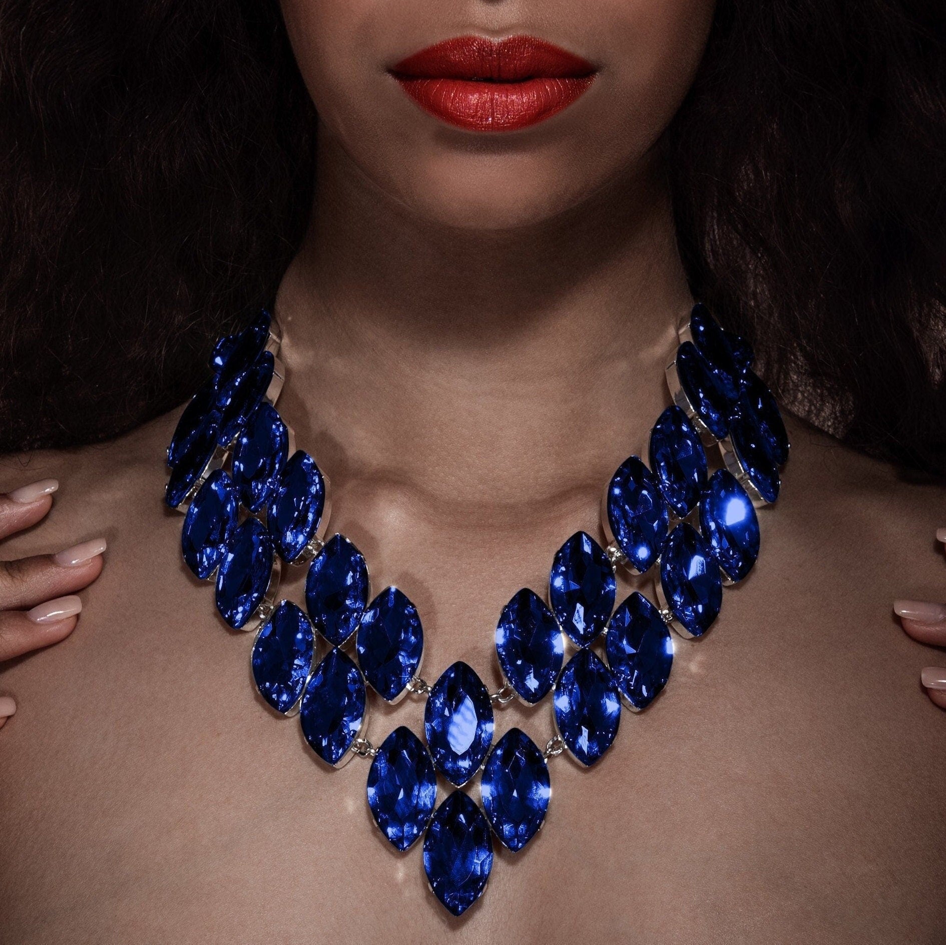 Oversized Sapphire Blue Crystal Necklace