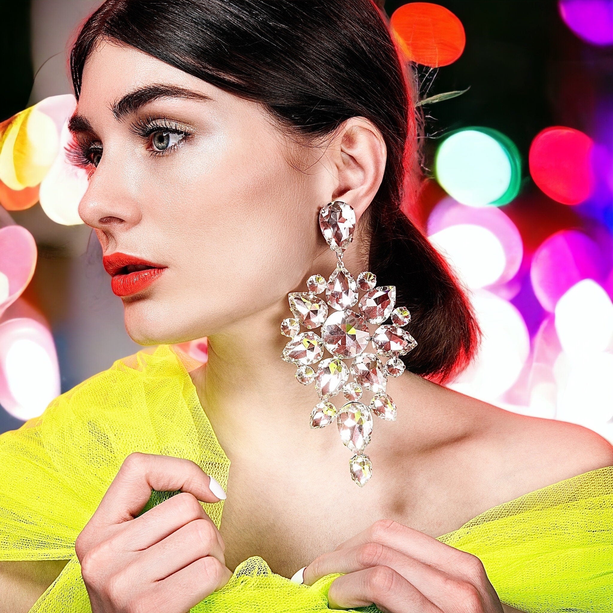 XL Imitation Diamond Statement Earrings With Austrian Crystal