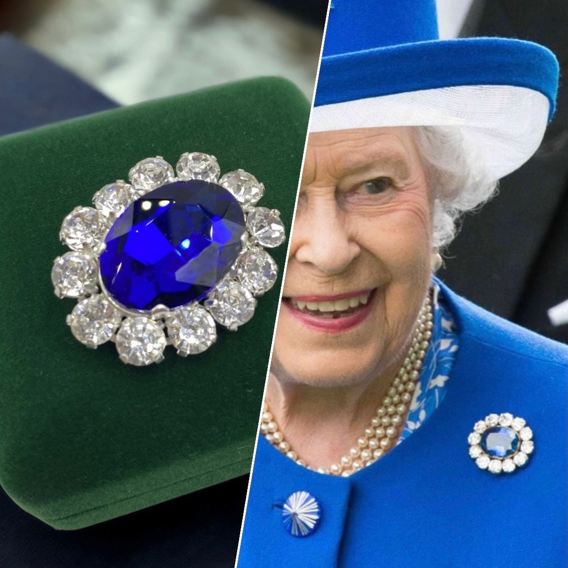 Queen Elizabeth II Sapphire Blue Brooch With Austrian Crystal & Silver Plate