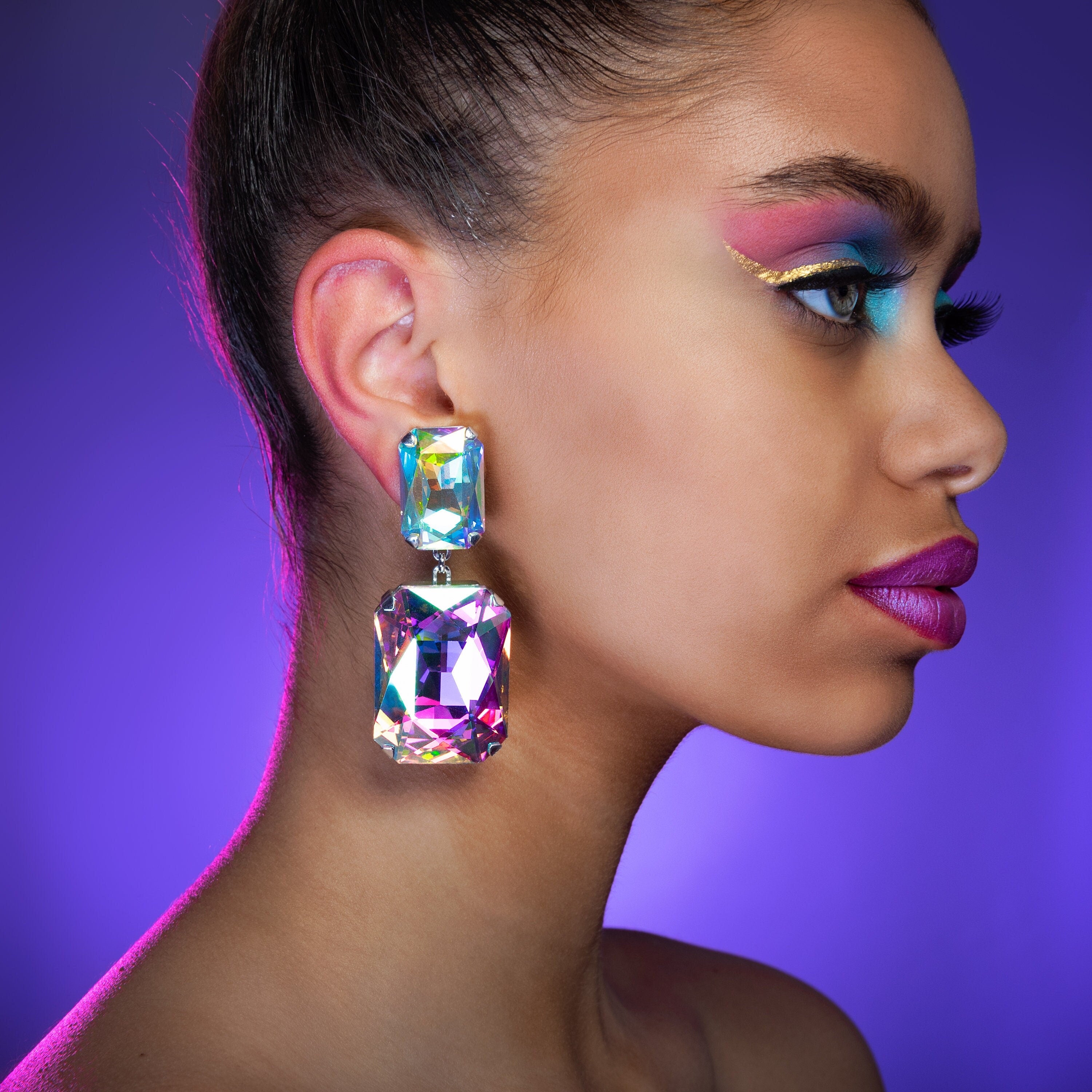 Aurora Borealis Rainbow Earrings With Austrian Crystal