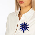 Sparkling Sapphire Blue Spike Star Brooch With Austrian Crystal & Silver Plate